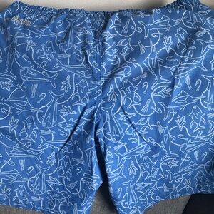Columbia PFG Boys swim trunks, Light Blue with White Fish design, XL